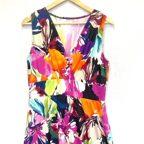 Shelby & Palmer Floral A-Line Dress Sz Large Stretch Fit & Flare Colorful Resort - Picture 3 of 14